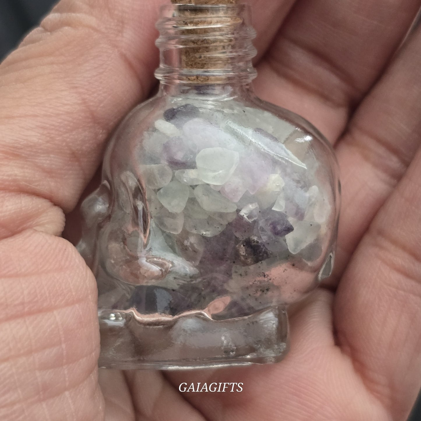 Mesmerizing SKULLS Crystal-Infused WISH BOTTLES| Gemstone Chips - Item X (1-7)