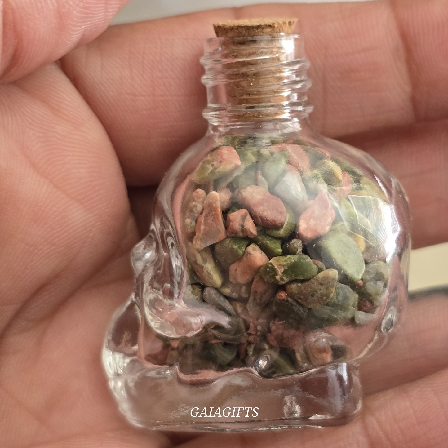 Mesmerizing SKULLS Crystal-Infused WISH BOTTLES| Gemstone Chips - Item X (1-7)