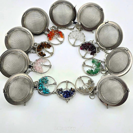 Joyful Jewel Crystal TEA INFUSER with Stainless Steel Tree of Life Pendant & Mesh Tea Ball Strainer- Item R