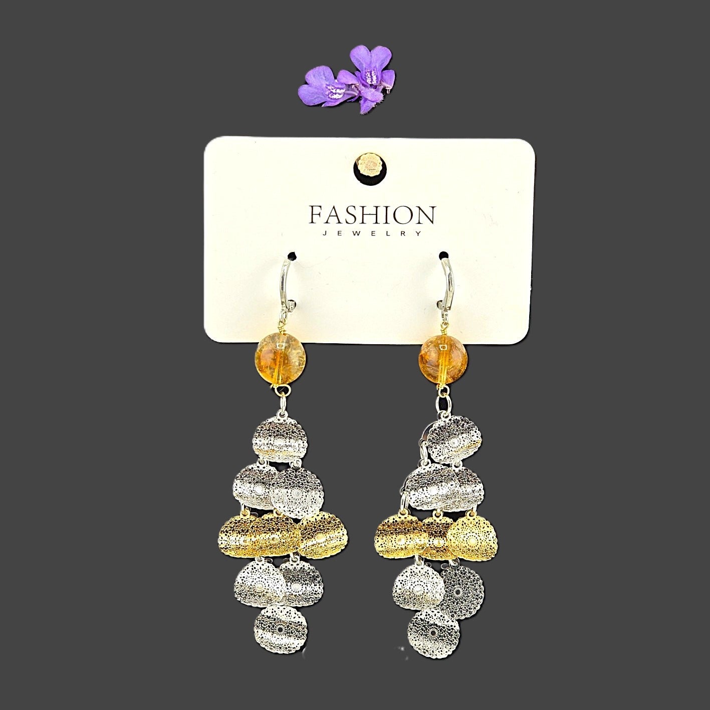 Unique – Fancy 925 Silver & Yellow METAL EARRINGS with Crystals Item U Part 1