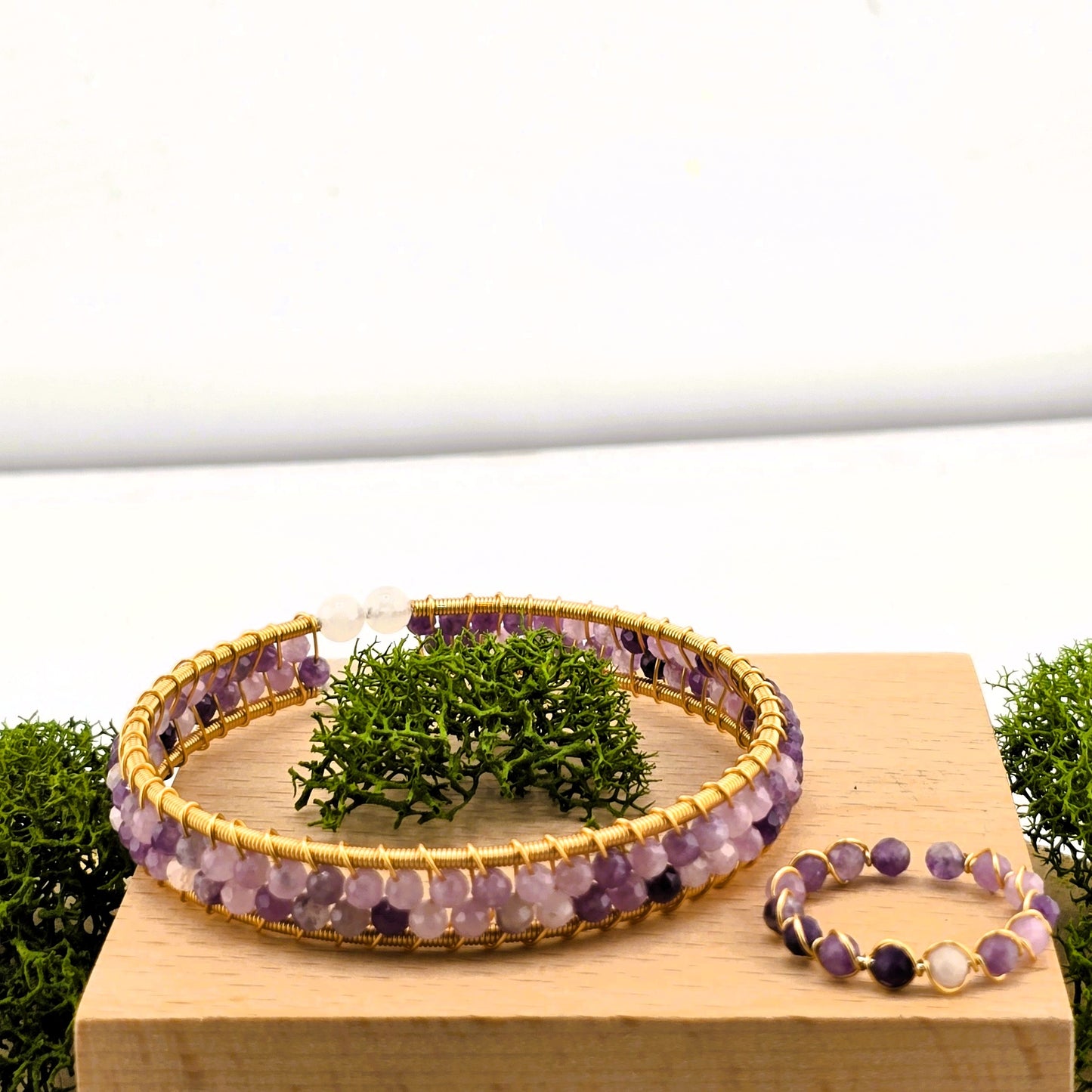Captivating Metal Yellow & Silver Tone – BRACLETES & RING SET with Crystal Stones – Item BP