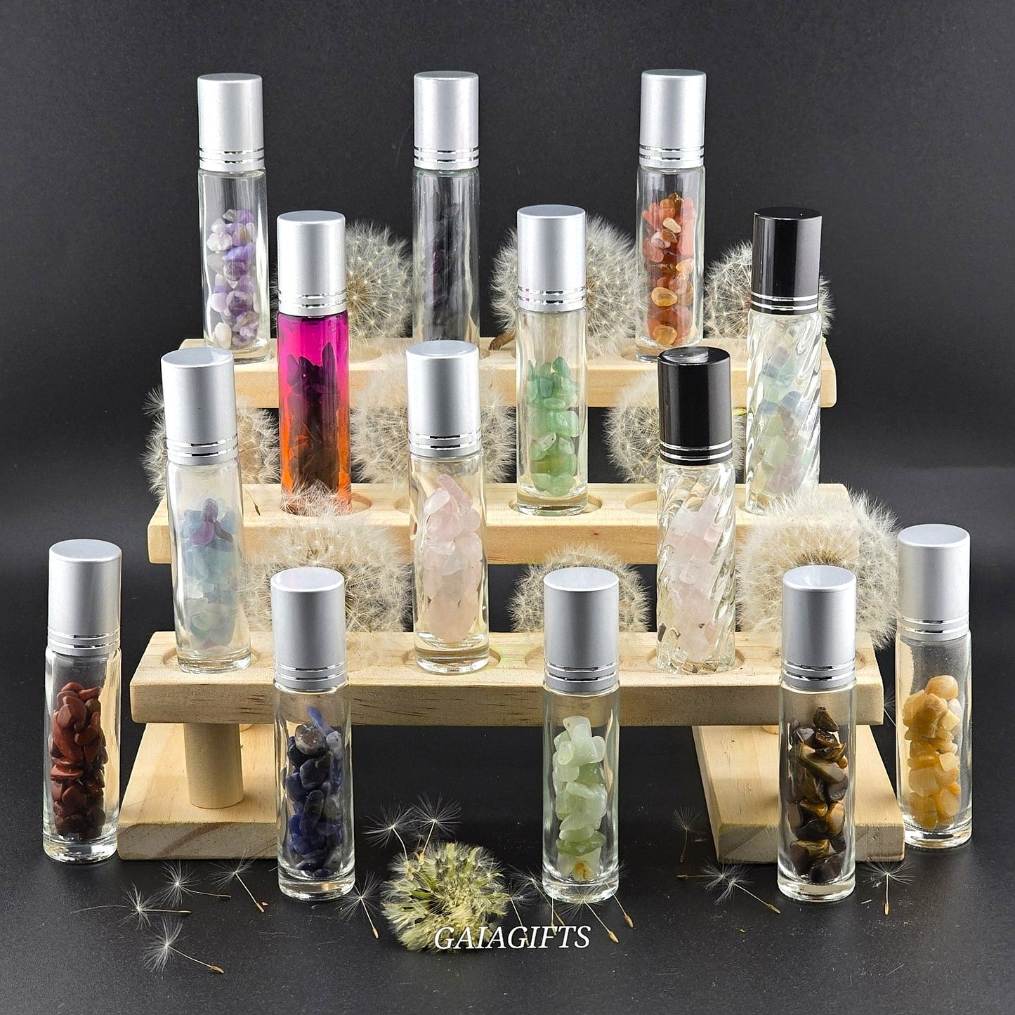 Magical CRYSTAL-Infused BOTTLES | Gemstone Chips & Smooth Roller Ball FOR OILS or PERFUME Item V