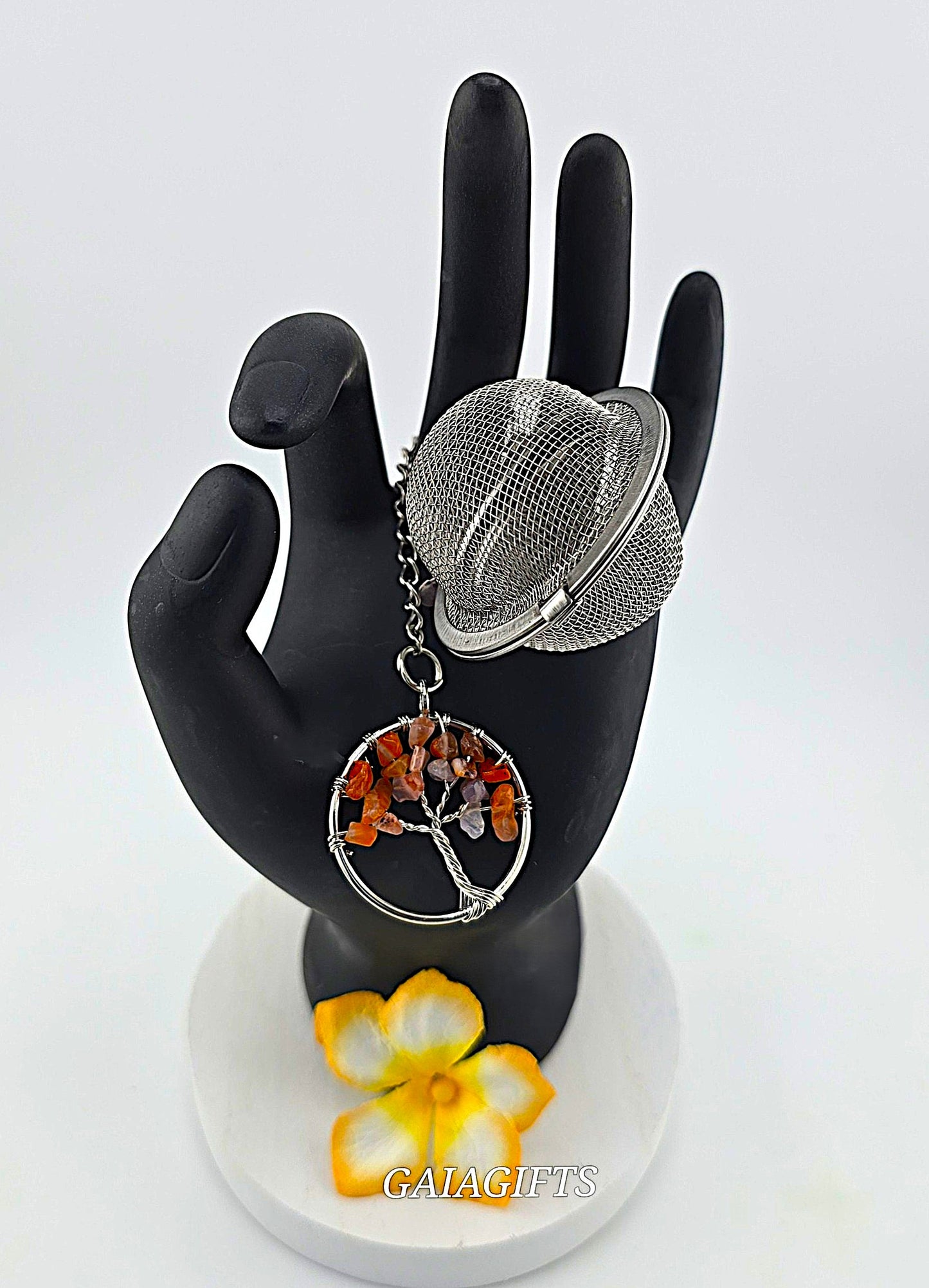 Joyful Jewel Crystal TEA INFUSER with Stainless Steel Tree of Life Pendant & Mesh Tea Ball Strainer- Item R