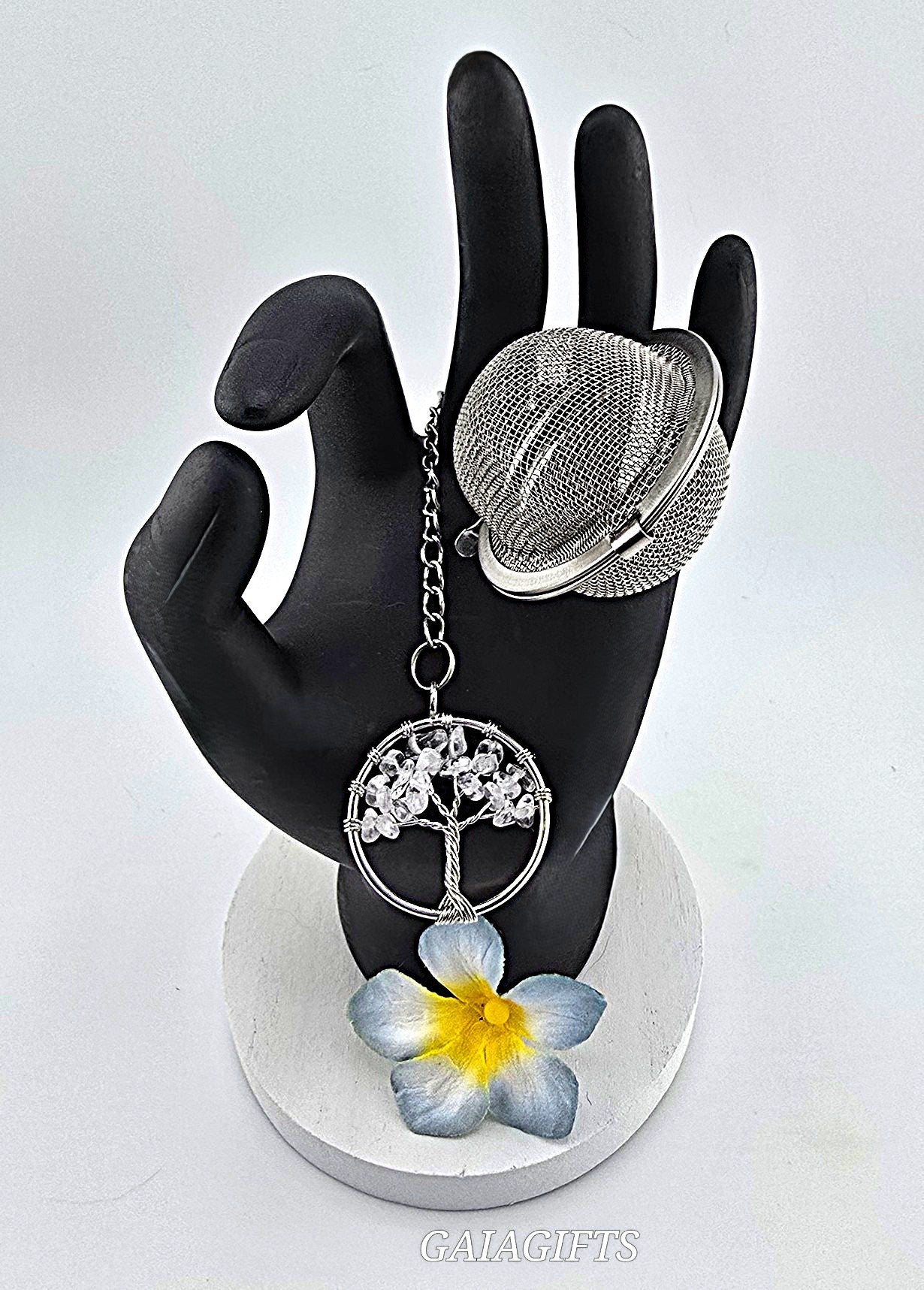 Joyful Jewel Crystal TEA INFUSER with Stainless Steel Tree of Life Pendant & Mesh Tea Ball Strainer- Item R