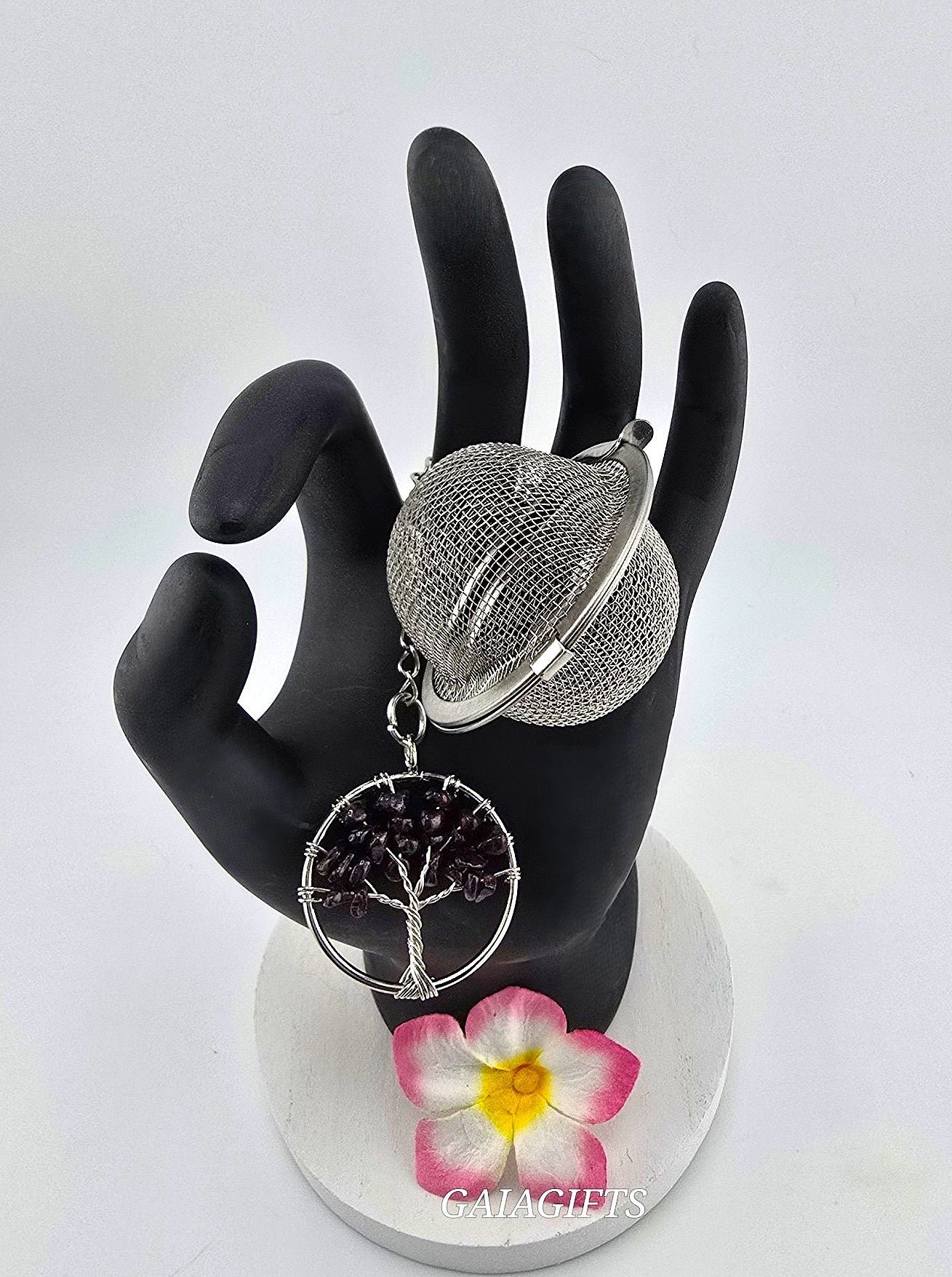 Joyful Jewel Crystal TEA INFUSER with Stainless Steel Tree of Life Pendant & Mesh Tea Ball Strainer- Item R