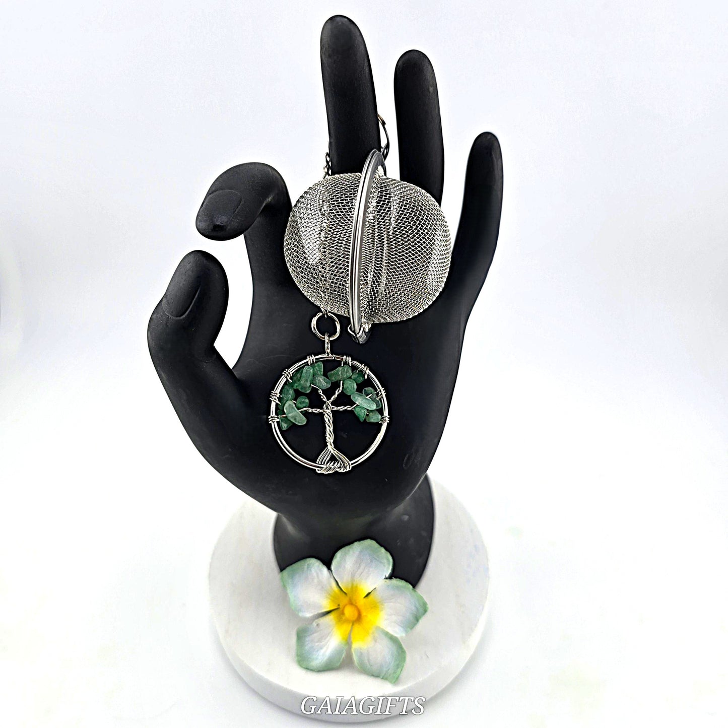 Joyful Jewel Crystal TEA INFUSER with Stainless Steel Tree of Life Pendant & Mesh Tea Ball Strainer- Item R