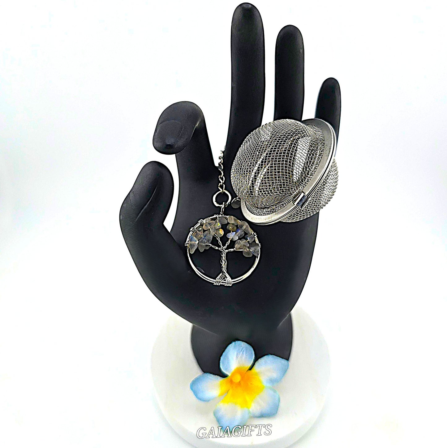 Joyful Jewel Crystal TEA INFUSER with Stainless Steel Tree of Life Pendant & Mesh Tea Ball Strainer- Item R