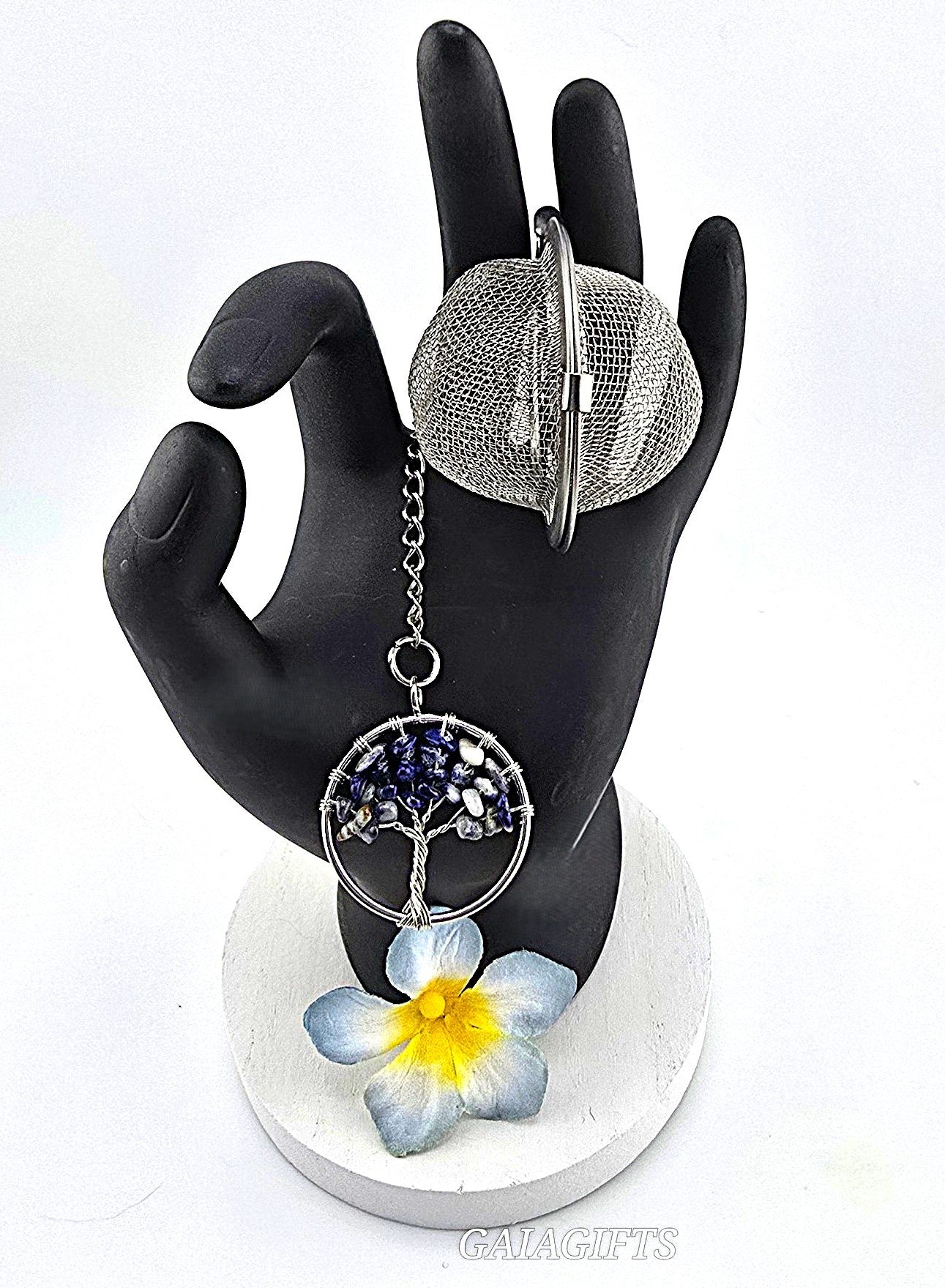 Joyful Jewel Crystal TEA INFUSER with Stainless Steel Tree of Life Pendant & Mesh Tea Ball Strainer- Item R