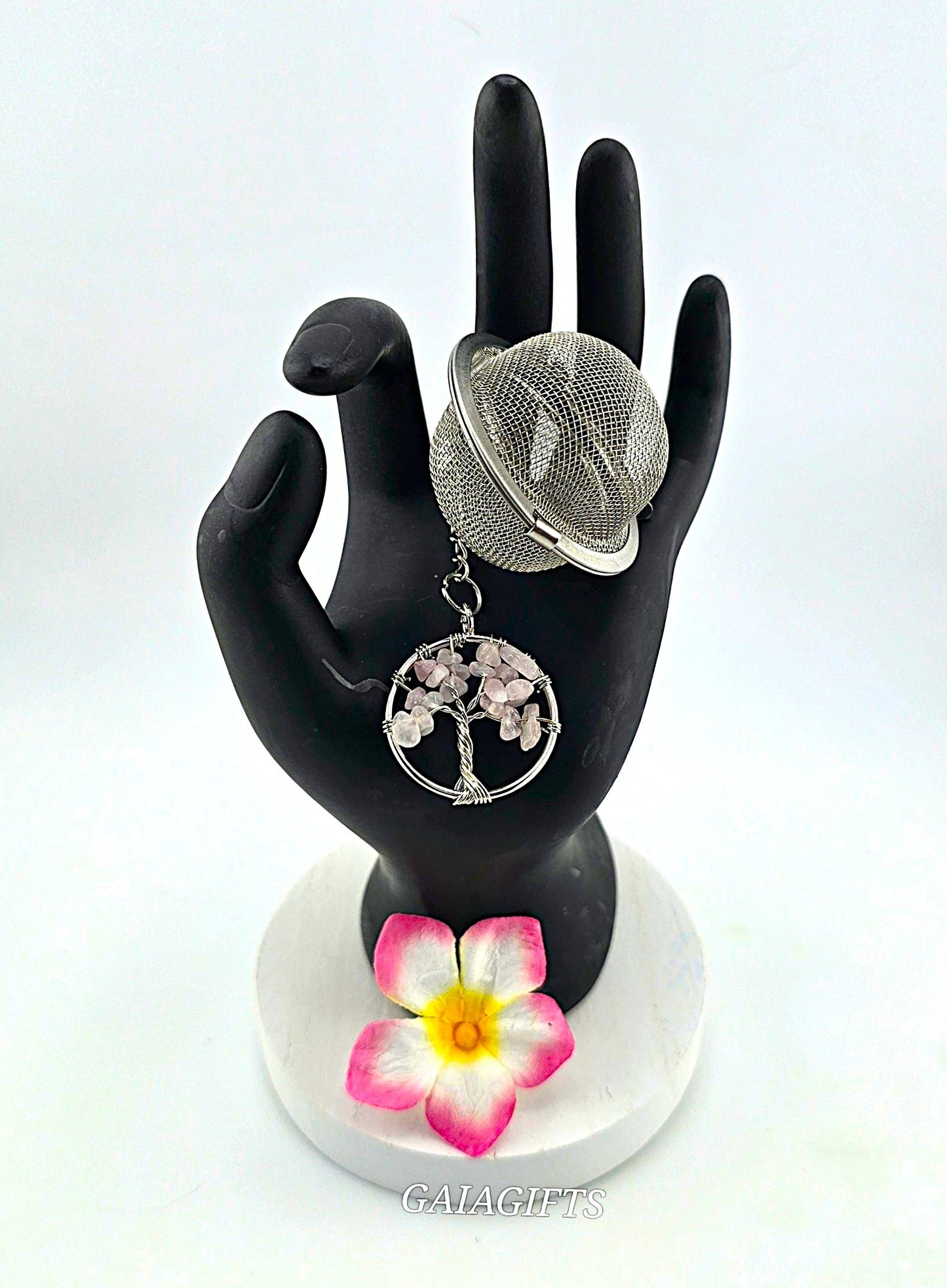 Joyful Jewel Crystal TEA INFUSER with Stainless Steel Tree of Life Pendant & Mesh Tea Ball Strainer- Item R