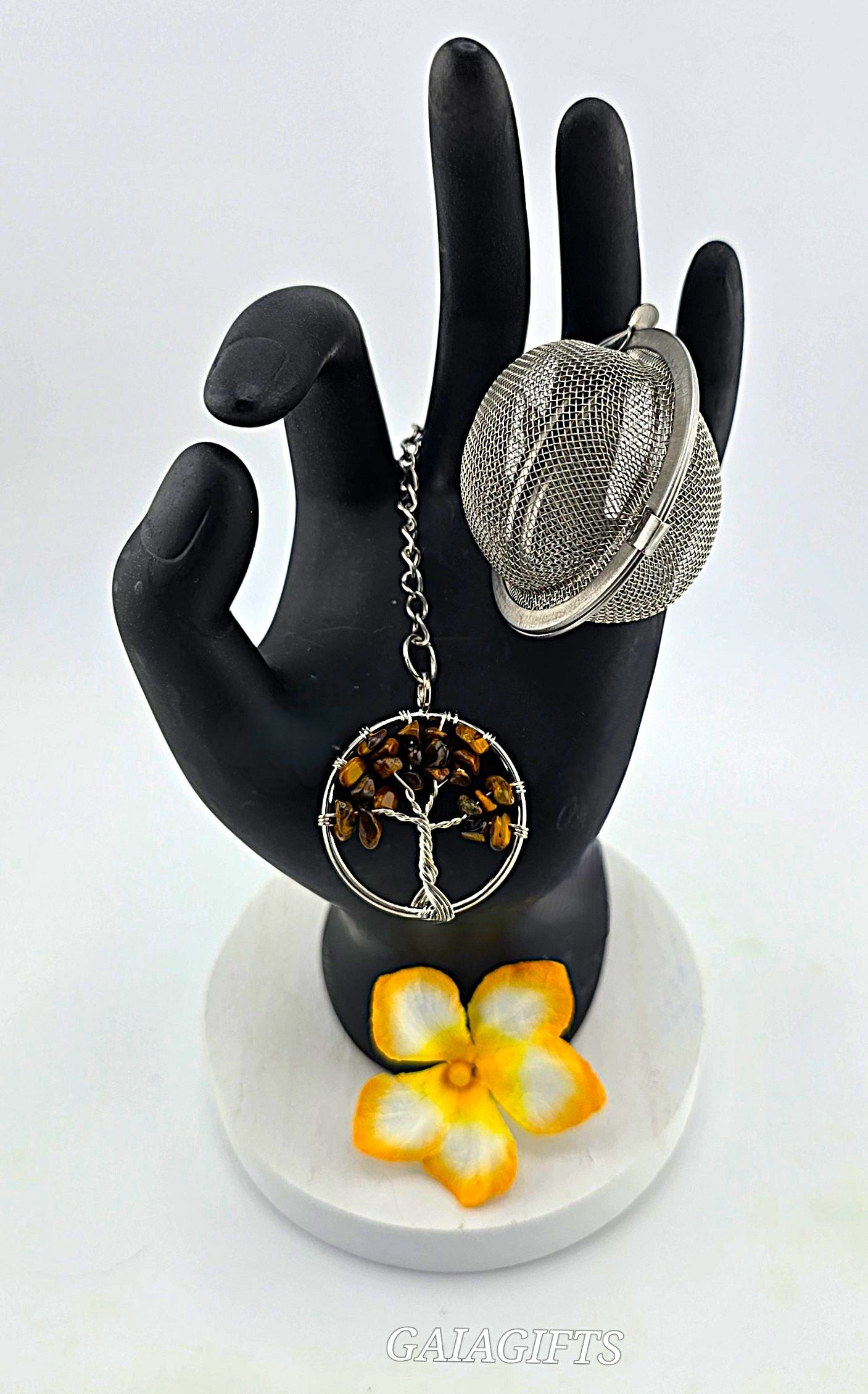 Joyful Jewel Crystal TEA INFUSER with Stainless Steel Tree of Life Pendant & Mesh Tea Ball Strainer- Item R