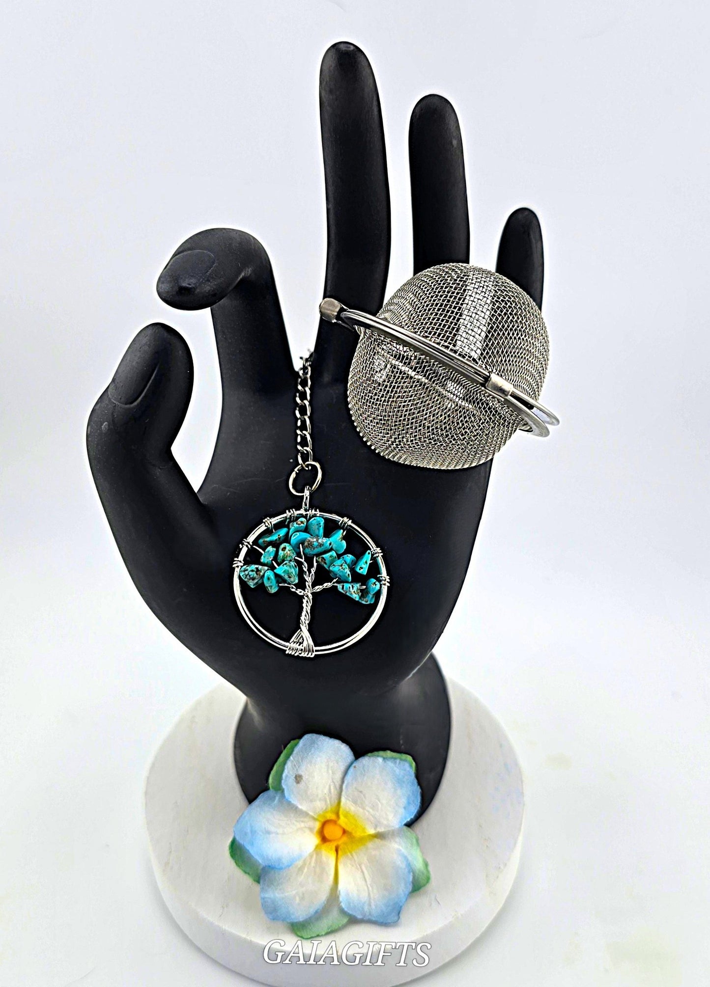 Joyful Jewel Crystal TEA INFUSER with Stainless Steel Tree of Life Pendant & Mesh Tea Ball Strainer- Item R