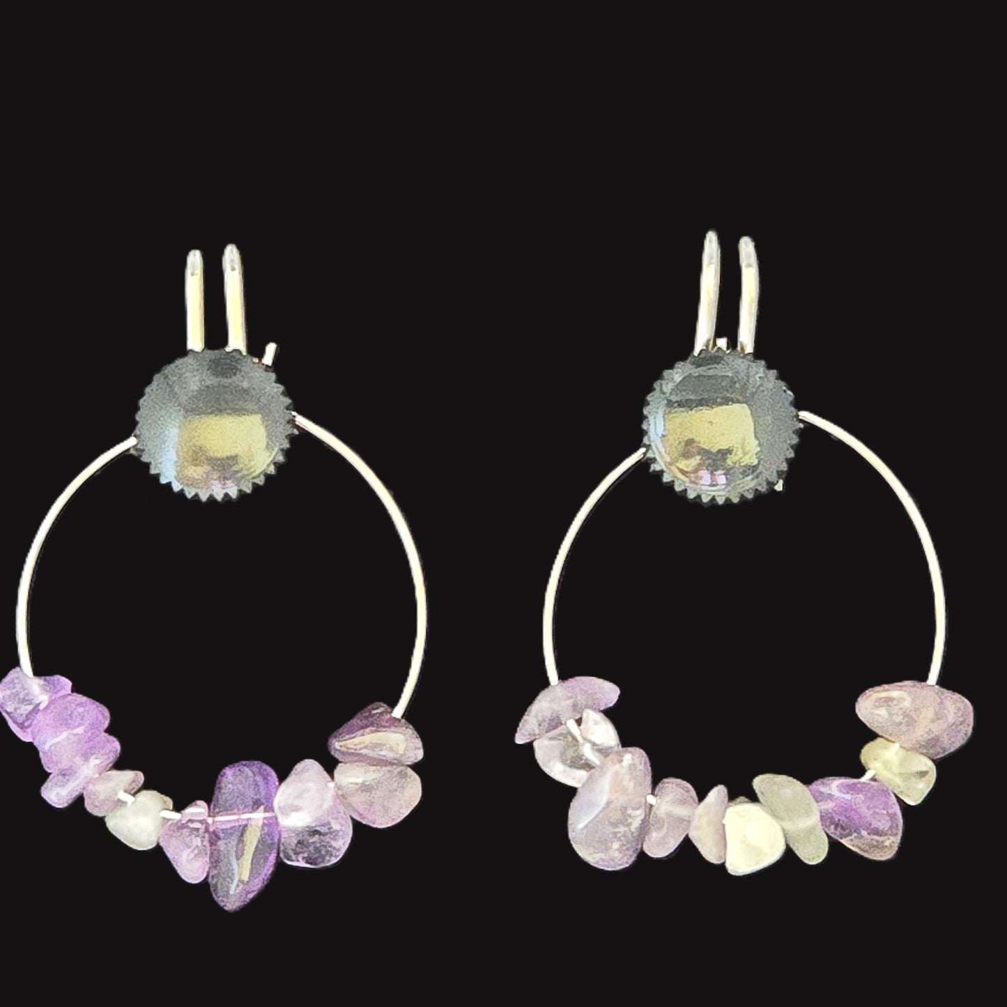Unique – Fancy 925 Silver & Yellow METAL EARRINGS with Crystals Item U Part 1