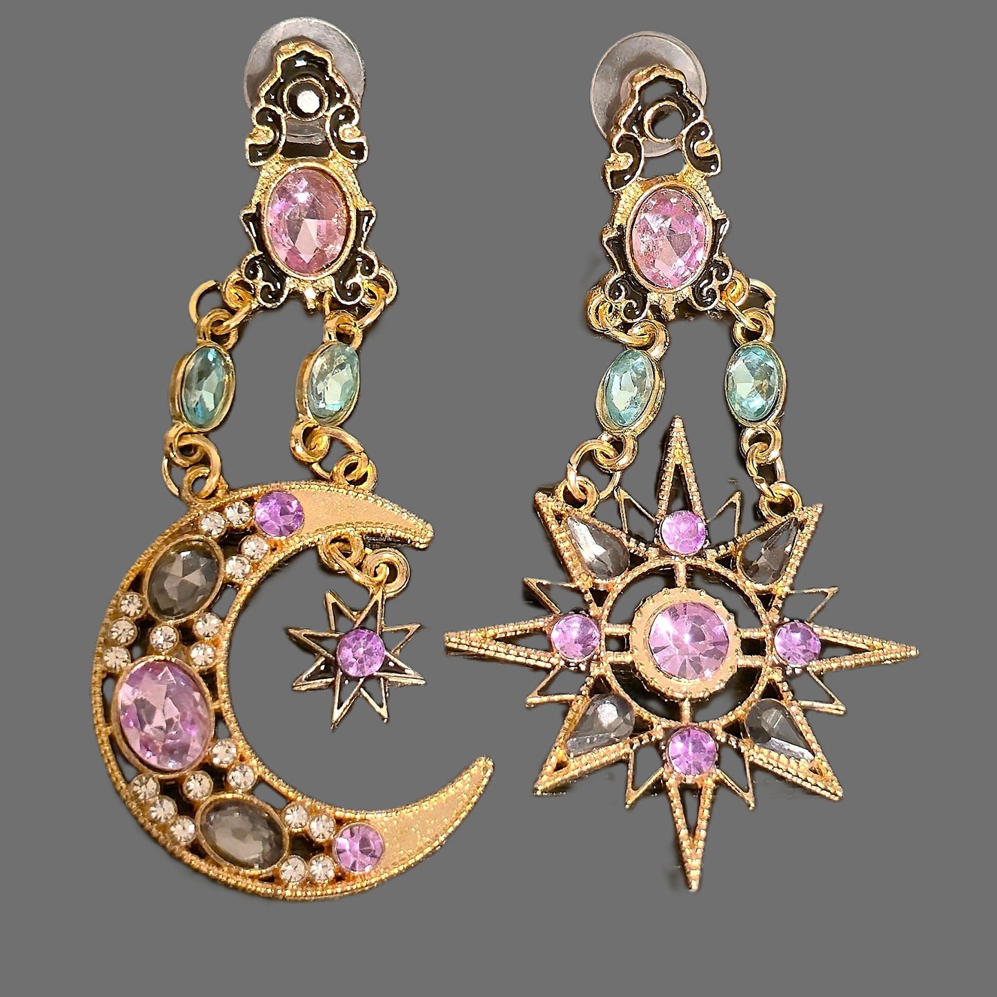 Unique – Fancy 925 Silver & Yellow METAL EARRINGS with Crystals Item U Part 1